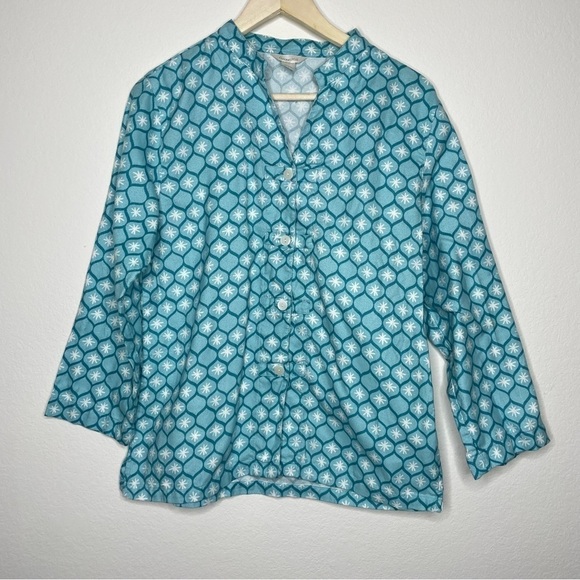 Garnet Hill Blue Snow Flake Ornament Pajama Top - Picture 1 of 6
